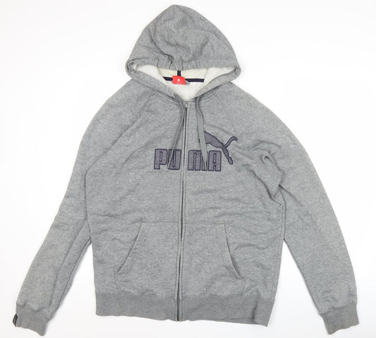 Puma Mens Grey Full Zip Hoodie L Logo Sportswear Sweatshirt