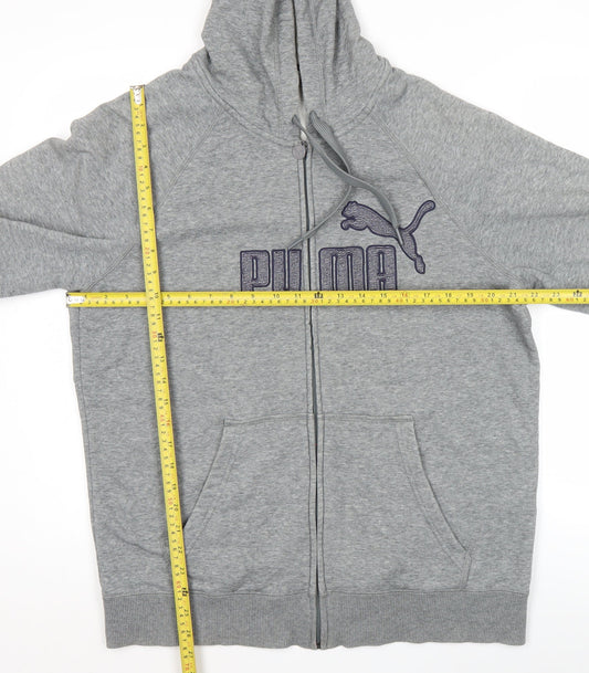 Puma Mens Grey Full Zip Hoodie L Logo Sportswear Sweatshirt