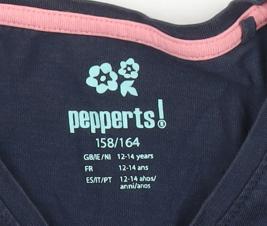 Additional view of Pepperts girls’ blue 12-14y graphic print cotton t-shirt