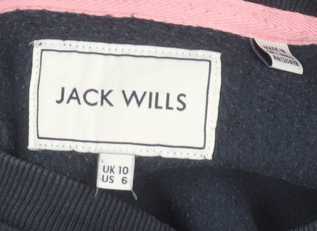 Jack Wills Womens Navy Blue Sweatshirt UK 10 Cotton Blend Crew Neck