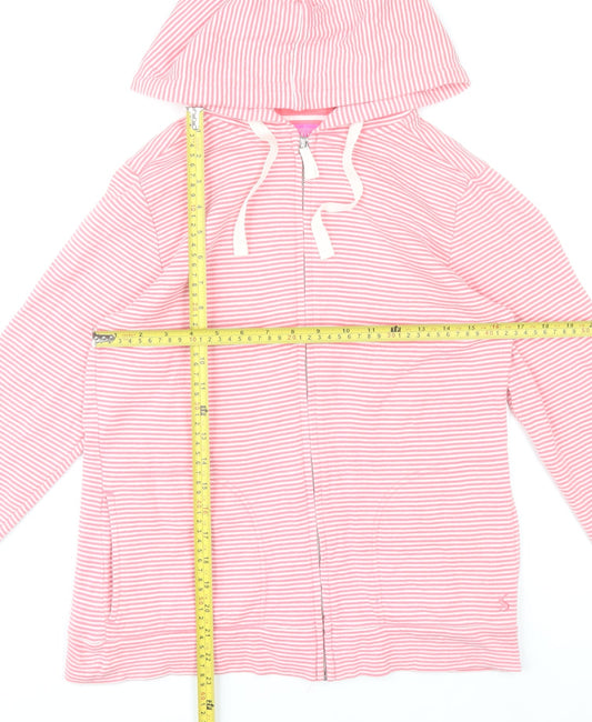 Joules Womens Pink and White Striped Full Zip Hoodie UK 12 Cotton Blend