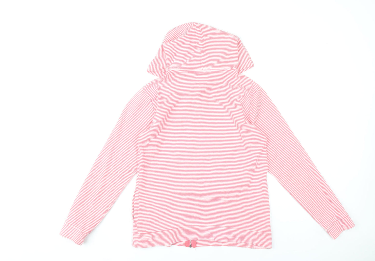Joules Womens Pink and White Striped Full Zip Hoodie UK 12 Cotton Blend