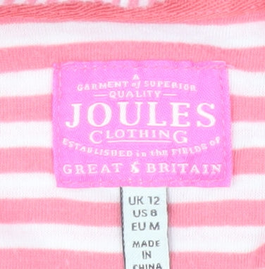 Joules Womens Pink and White Striped Full Zip Hoodie UK 12 Cotton Blend