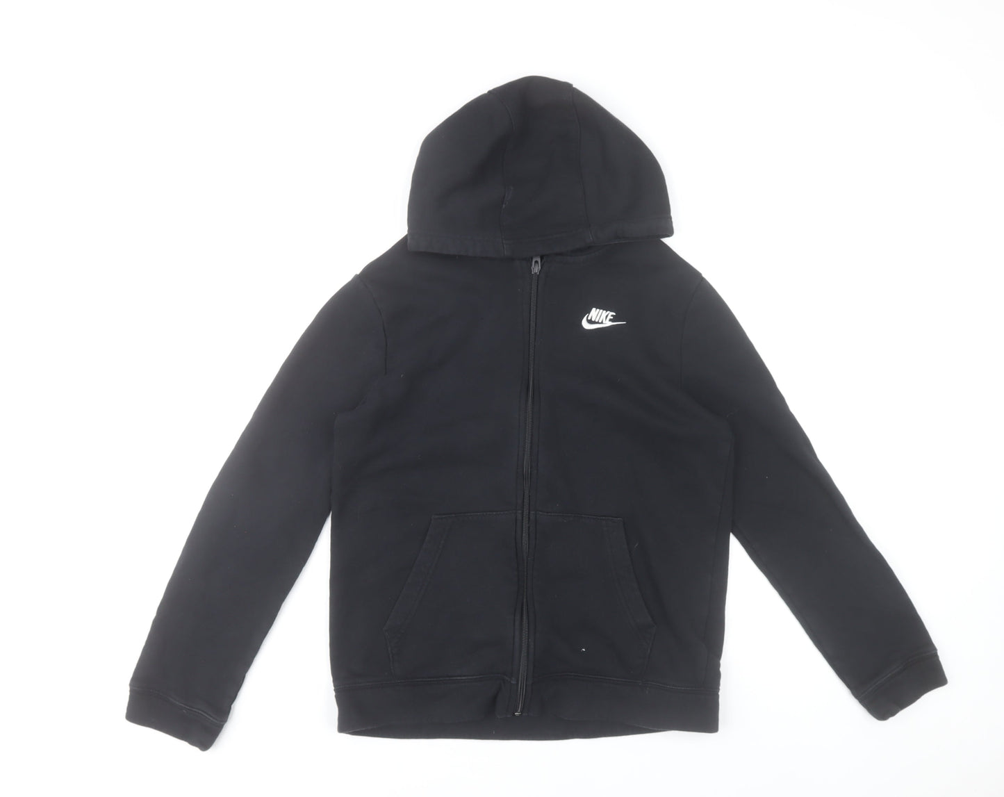 Nike Boys Black Full Zip Hoodie XL 158-170cm Cotton Blend Hooded Sweatshirt