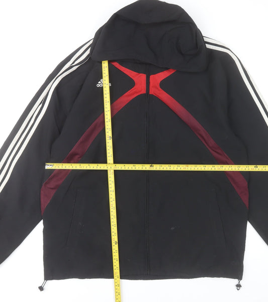 Adidas Men’s Black Polyester Windbreaker Jacket Size M Hooded Sports