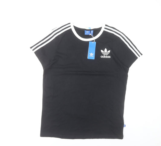 Adidas Womens Black 12 Basic Jersey T-Shirt Short Sleeve Crew Neck