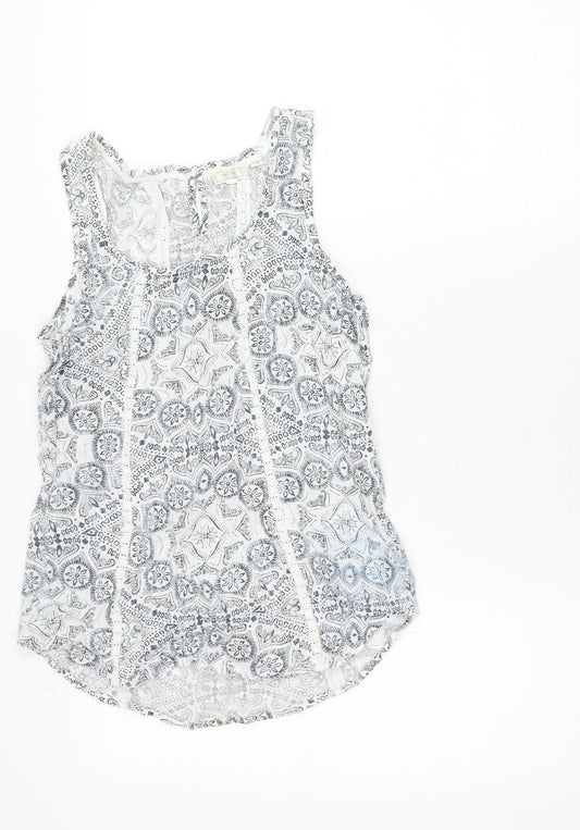 Fat Face Womens White Blue Cotton Sleeveless Tank Top Size 8