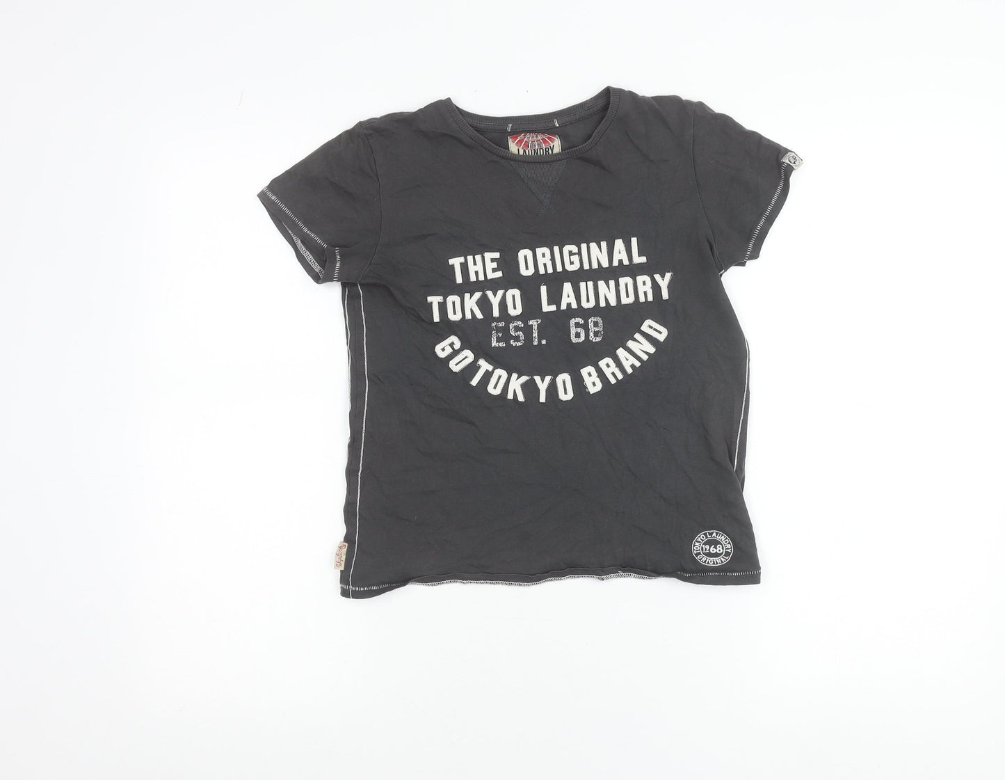 Tokyo Laundry Teens Black Cotton Crew Neck T-Shirt Size 9/10