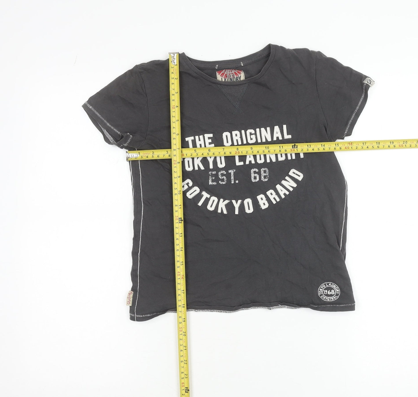 Tokyo Laundry Teens Black Cotton Crew Neck T-Shirt Size 9/10