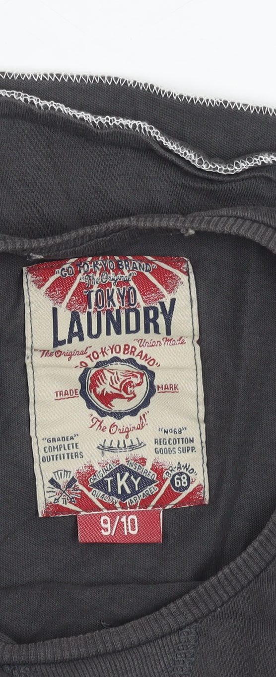 Tokyo Laundry Teens Black Cotton Crew Neck T-Shirt Size 9/10