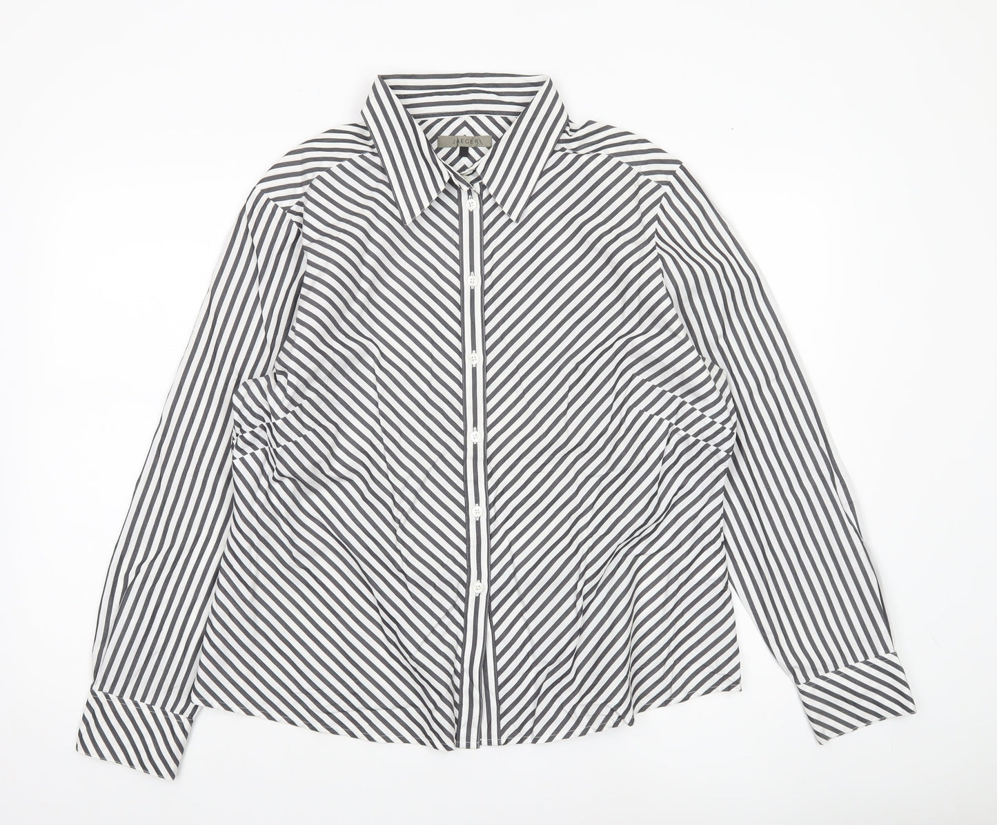 Jaeger Women’s Black White Striped Cotton Button-Up Shirt UK 18