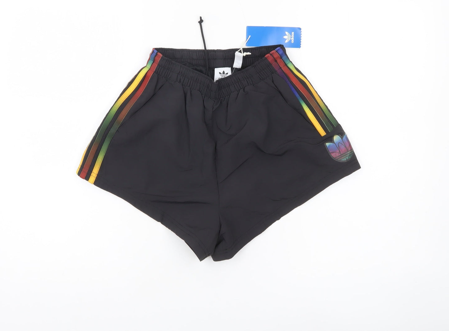 Adidas Womens Black 6 XS Shorts Rainbow Stripe Sportswear