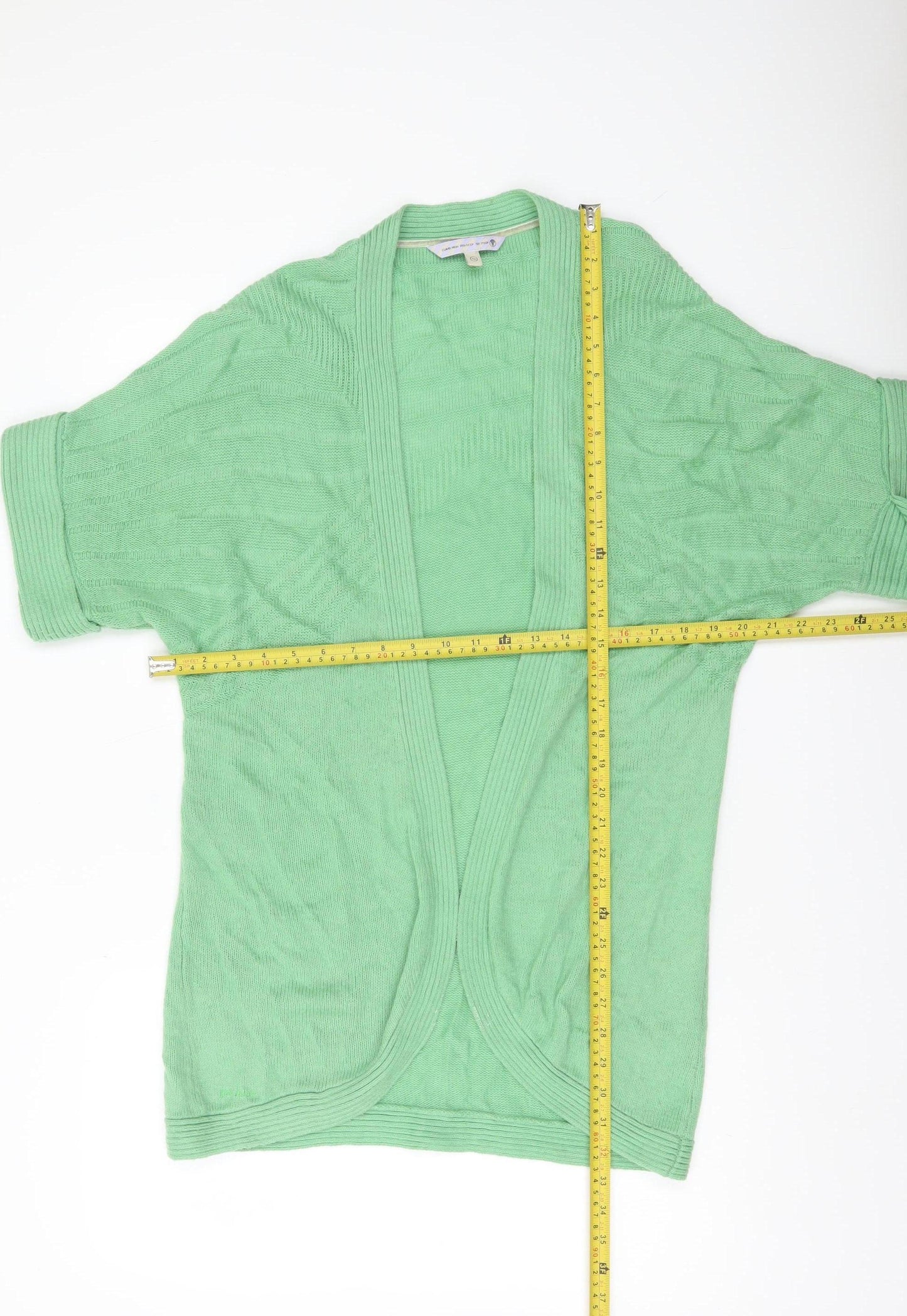 Fat Face Women’s Green Open-Knit Cardigan Size 12 Short Sleeve Angora Blend