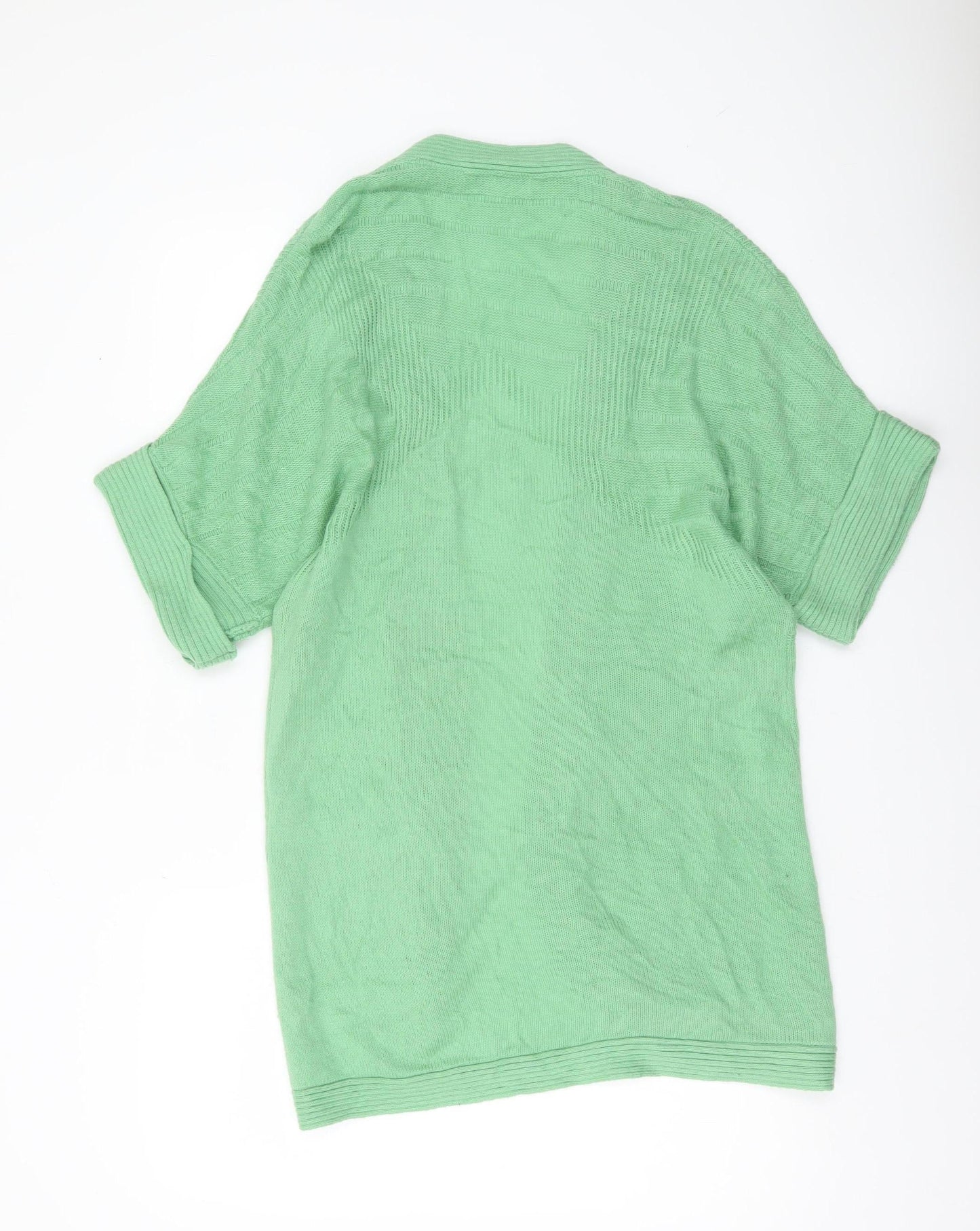 Fat Face Women’s Green Open-Knit Cardigan Size 12 Short Sleeve Angora Blend