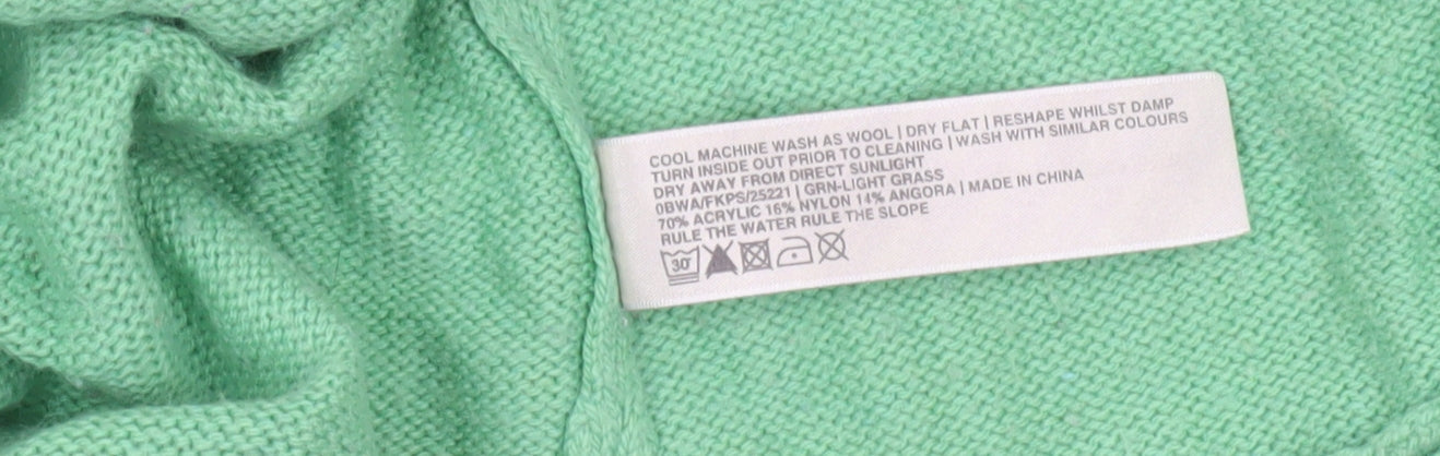 Fat Face Women’s Green Open-Knit Cardigan Size 12 Short Sleeve Angora Blend