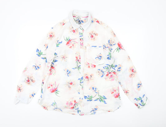 Joules Womens Floral Button-Up Shirt White Multicoloured UK 10