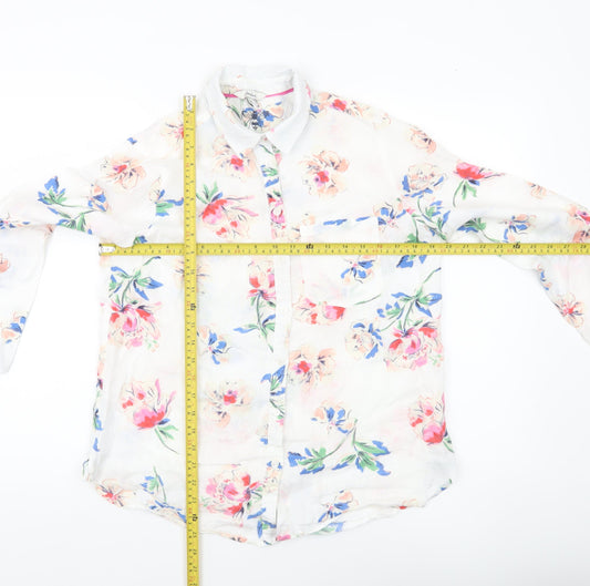 Joules Womens Floral Button-Up Shirt White Multicoloured UK 10