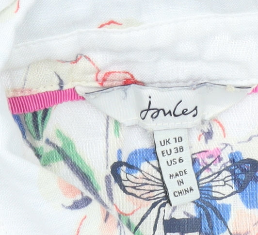 Joules Womens Floral Button-Up Shirt White Multicoloured UK 10