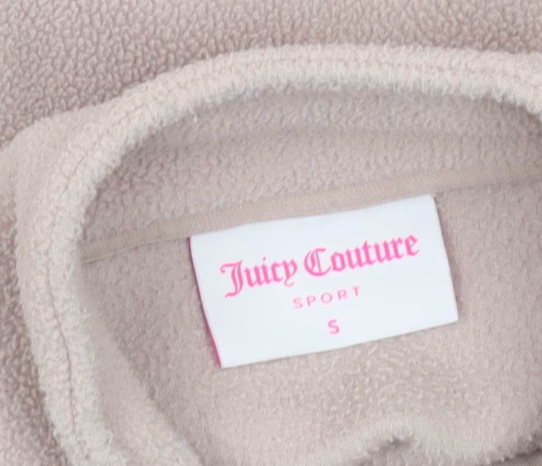 Juicy Couture Women Beige Fleece Jacket Small Full Zip Logo Sport