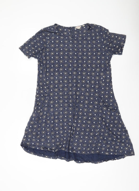 Fat Face Women’s Blue Geometric Shift Dress Size 12 Cotton Modal