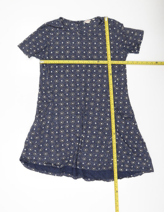 Fat Face Women’s Blue Geometric Shift Dress Size 12 Cotton Modal