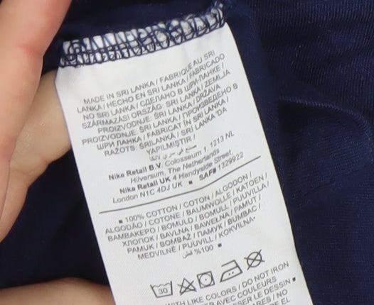 Nike Men's Blue Small Crew Neck Cotton Logo T-Shirt