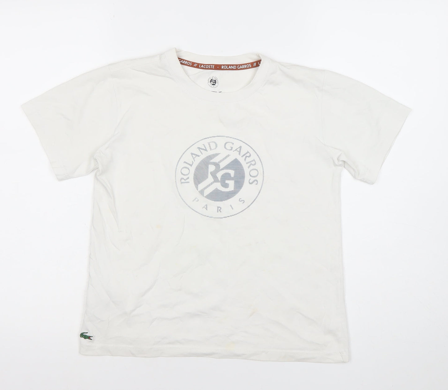 Lacoste Boys White T-Shirt Roland Garros 12 Years Short Sleeve Tennis Top