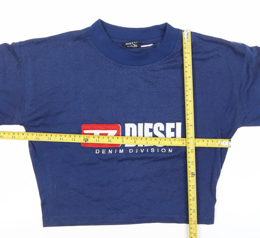 Diesel Womens Blue Cropped T-Shirt Size S Retro Logo
