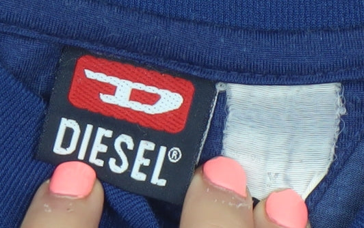 Diesel Womens Blue Cropped T-Shirt Size S Retro Logo