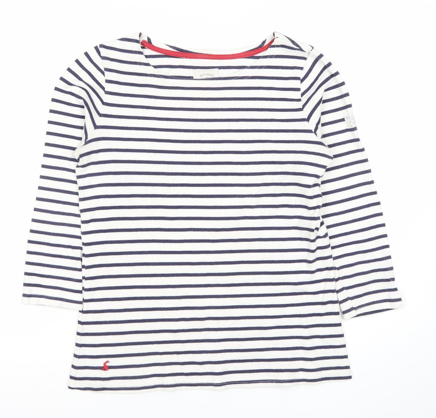 Joules Women’s White Navy Striped 3/4 Sleeve Boat Neck Cotton Top Size 10