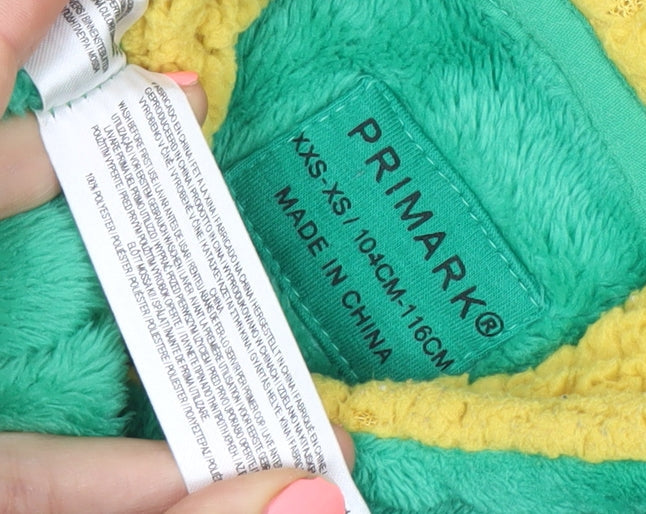 Brand and care label for Primark boys’ green dinosaur fleece hoodie xs pullover winter hooded fun
