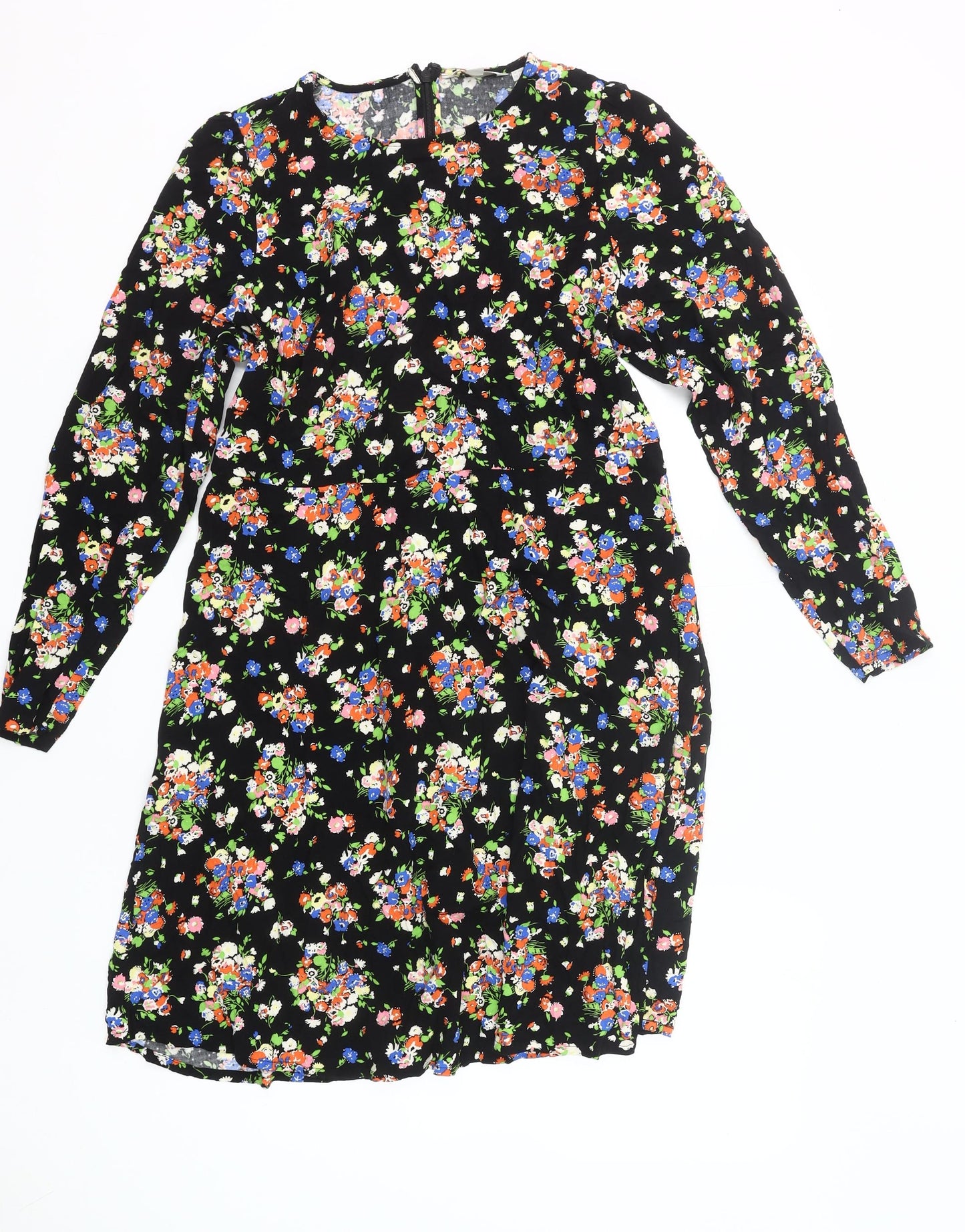 Boden Women’s Black Floral Shift Dress Size 16 Long Sleeve Knee Length