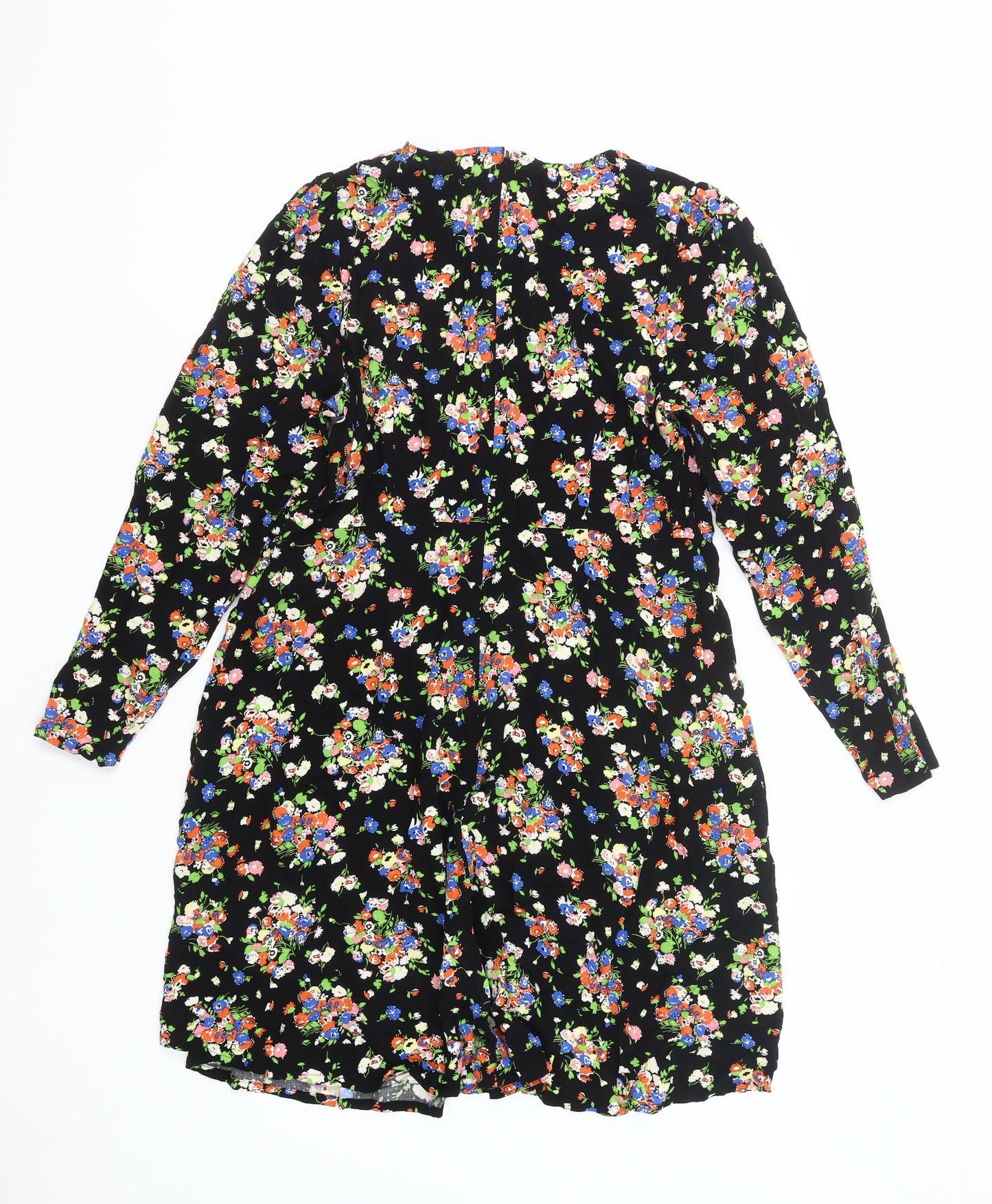 Boden Women’s Black Floral Shift Dress Size 16 Long Sleeve Knee Length