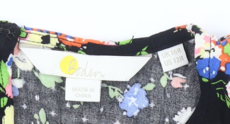 Boden Women’s Black Floral Shift Dress Size 16 Long Sleeve Knee Length