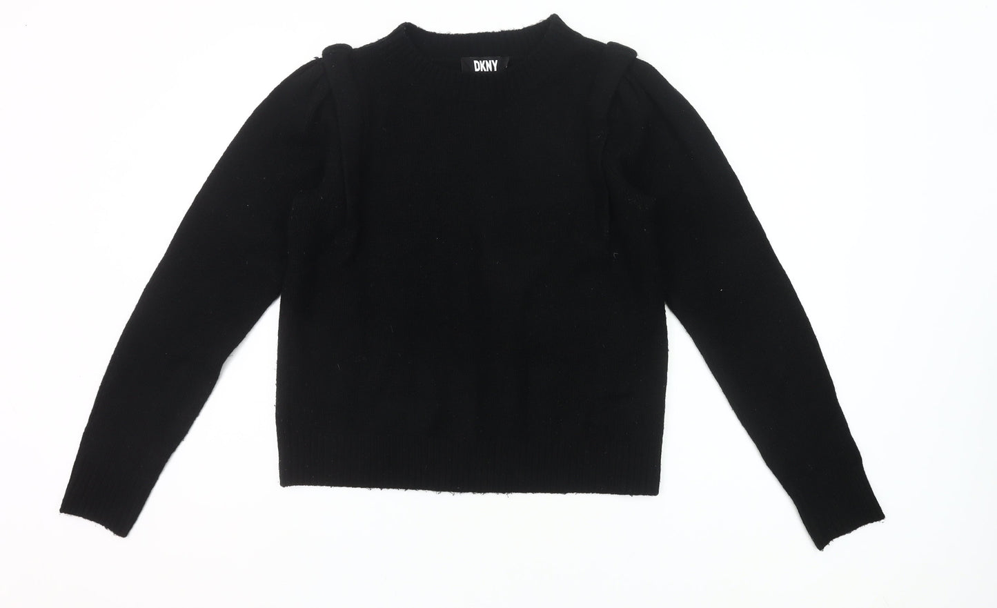 DKNY Women's Black Size 8 Crew Neck Puff Sleeve Pullover Jumper