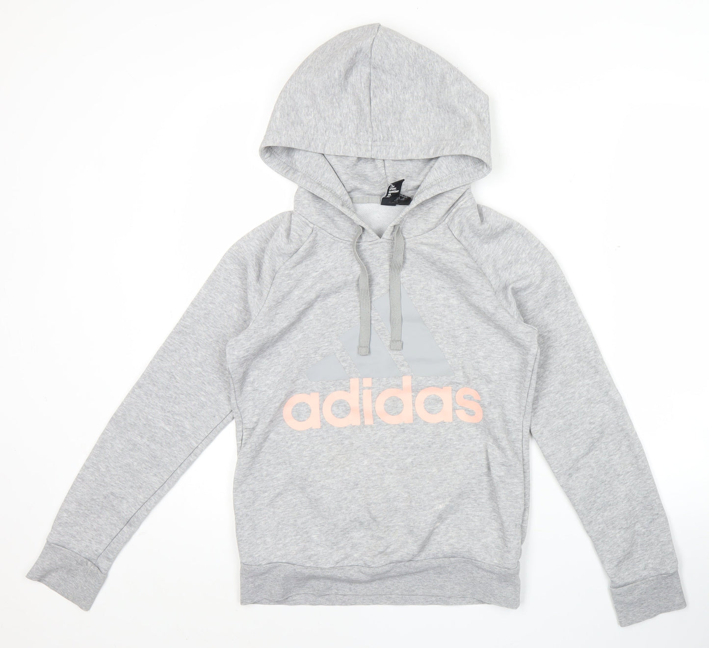 Adidas Womens Grey Pullover Hoodie XS Logo Print Cotton Blend