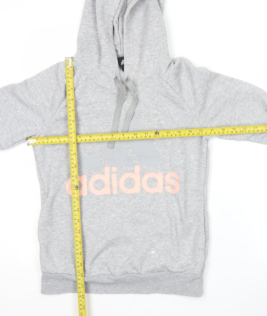 Adidas Womens Grey Pullover Hoodie XS Logo Print Cotton Blend