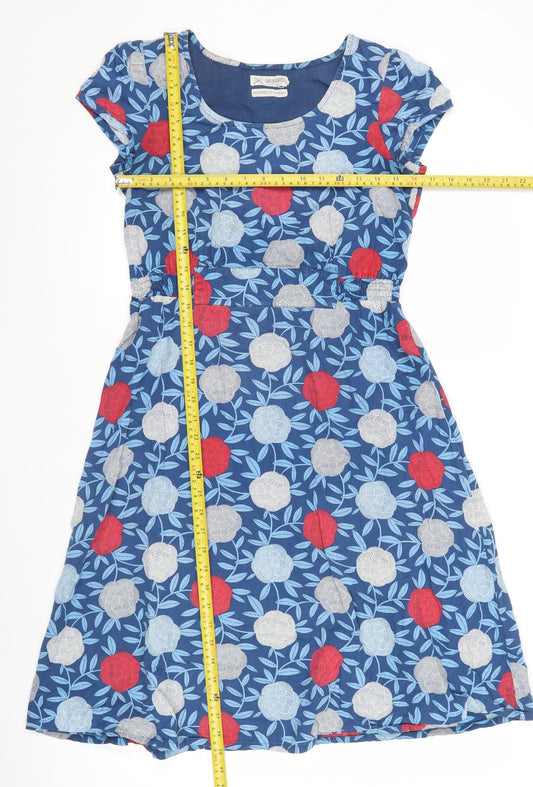 Seasalt Women’s Blue Floral A-Line Cotton Knee Length Dress Size 10