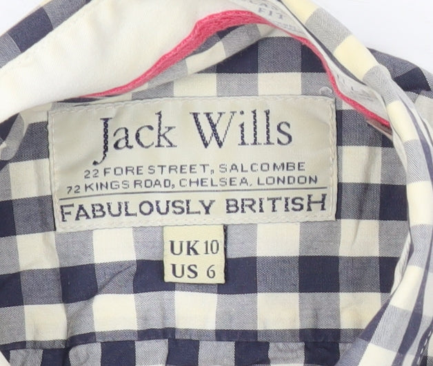 Jack Wills Womens Blue Checked Cotton Button-Up Shirt UK 10