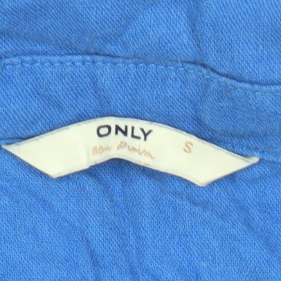 ONLY Womens Blue Cropped Button-Up Shirt Linen Blend Size S