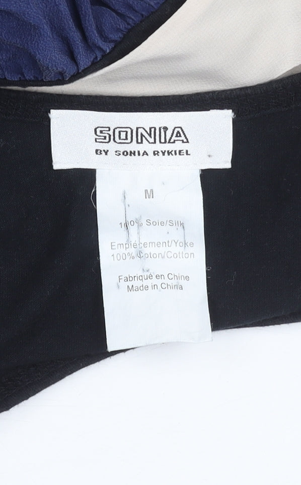 Sonia Rykiel Women’s Black Blue Beige Silk Tank Dress M