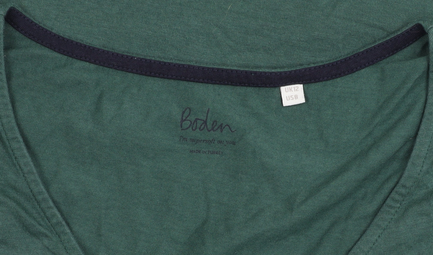 Boden Women’s Green Cotton Blend Scoop Neck T-Shirt UK 12