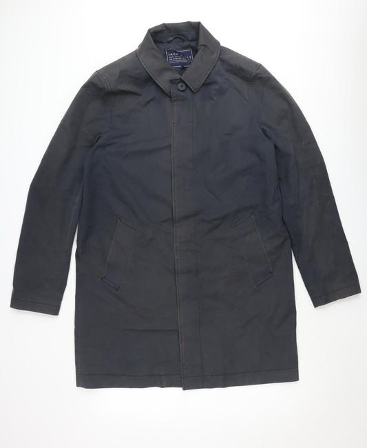 Jack Wills Mens Black Cotton Mid-Length Overcoat Size L 42in