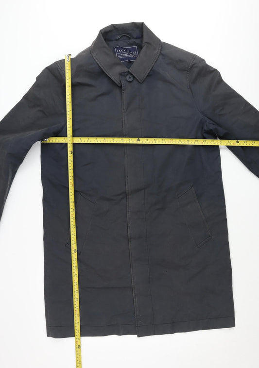 Jack Wills Mens Black Cotton Mid-Length Overcoat Size L 42in