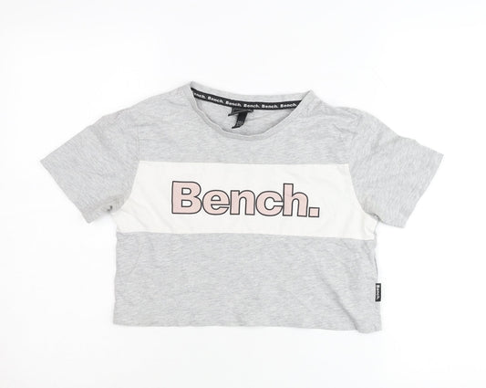 Bench Girls Grey Cropped T-Shirt Logo Print 13-14 Years Casual Top