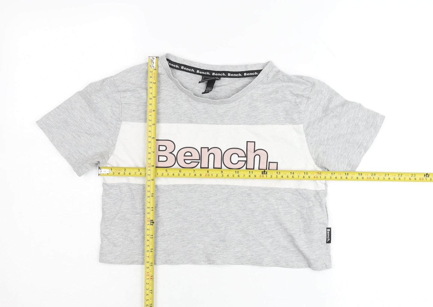 Bench Girls Grey Cropped T-Shirt Logo Print 13-14 Years Casual Top