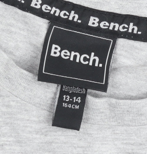 Bench Girls Grey Cropped T-Shirt Logo Print 13-14 Years Casual Top