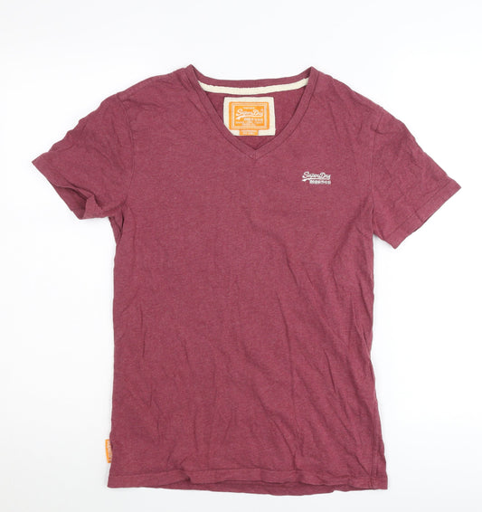 Superdry Womens Red V-Neck Short Sleeve Cotton T-Shirt Size S