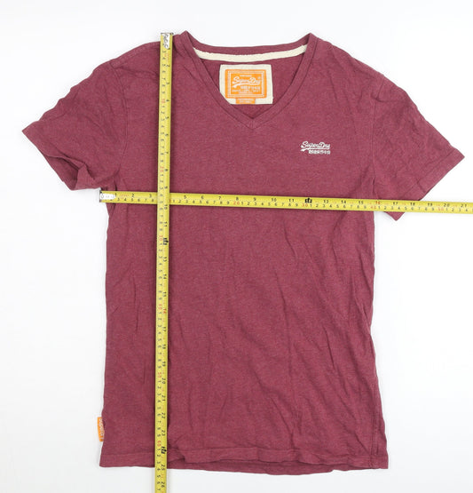 Superdry Womens Red V-Neck Short Sleeve Cotton T-Shirt Size S