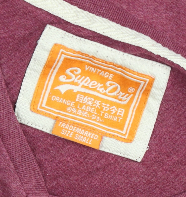 Superdry Womens Red V-Neck Short Sleeve Cotton T-Shirt Size S